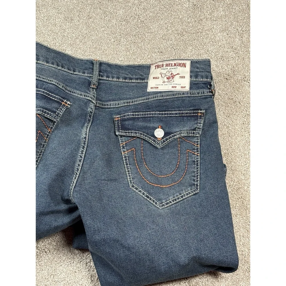 NWT True Religion Big TFlap Jeans 36x32 Geno Relaxed Slim Dark Thunder Bolt Wash
